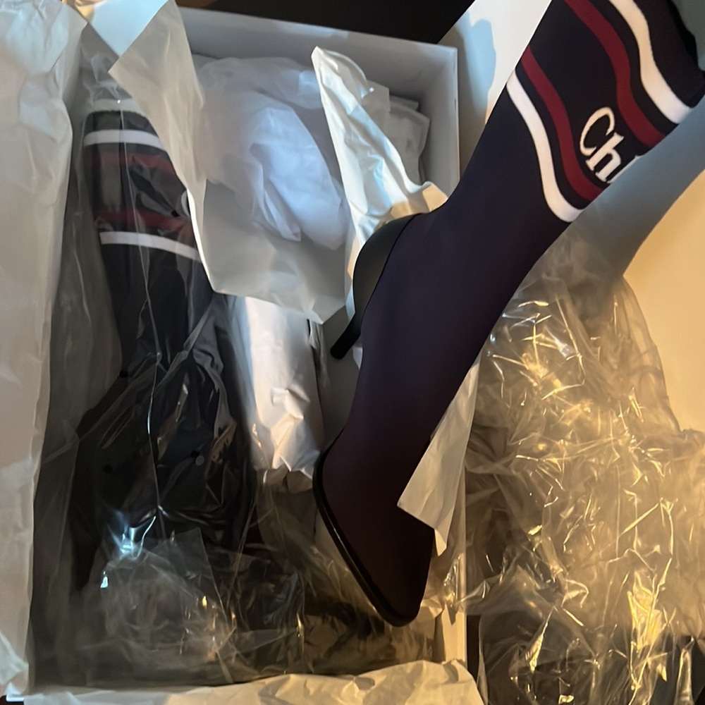 Chloe navy logo sock boots